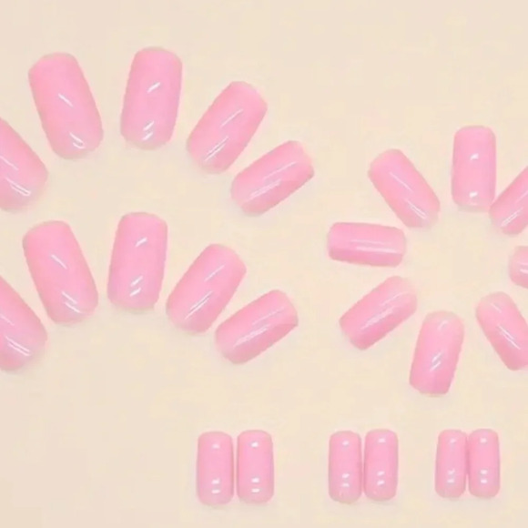 #12 Women's Girls Soft Pink Press Medium Length Square Fake Nails, Press On - Picture 5 of 6